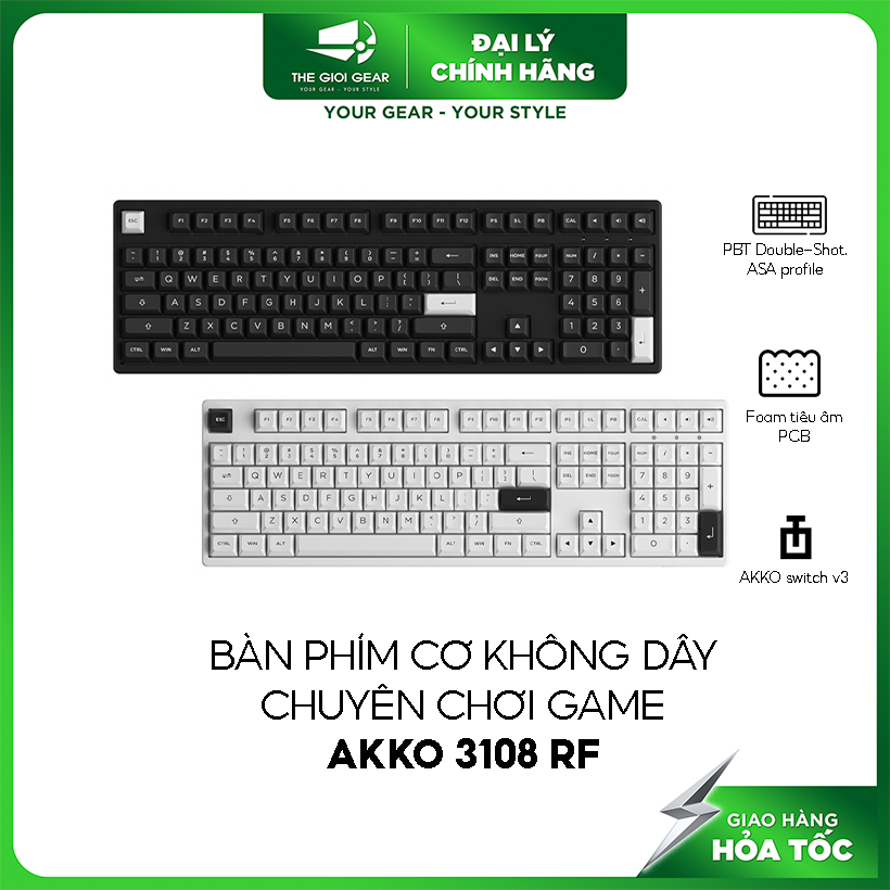 Bàn Phím Cơ Không Dây Chuyên Game AKKO 3108 RF | Black on White | White on Black - Wireless 2.4Ghz