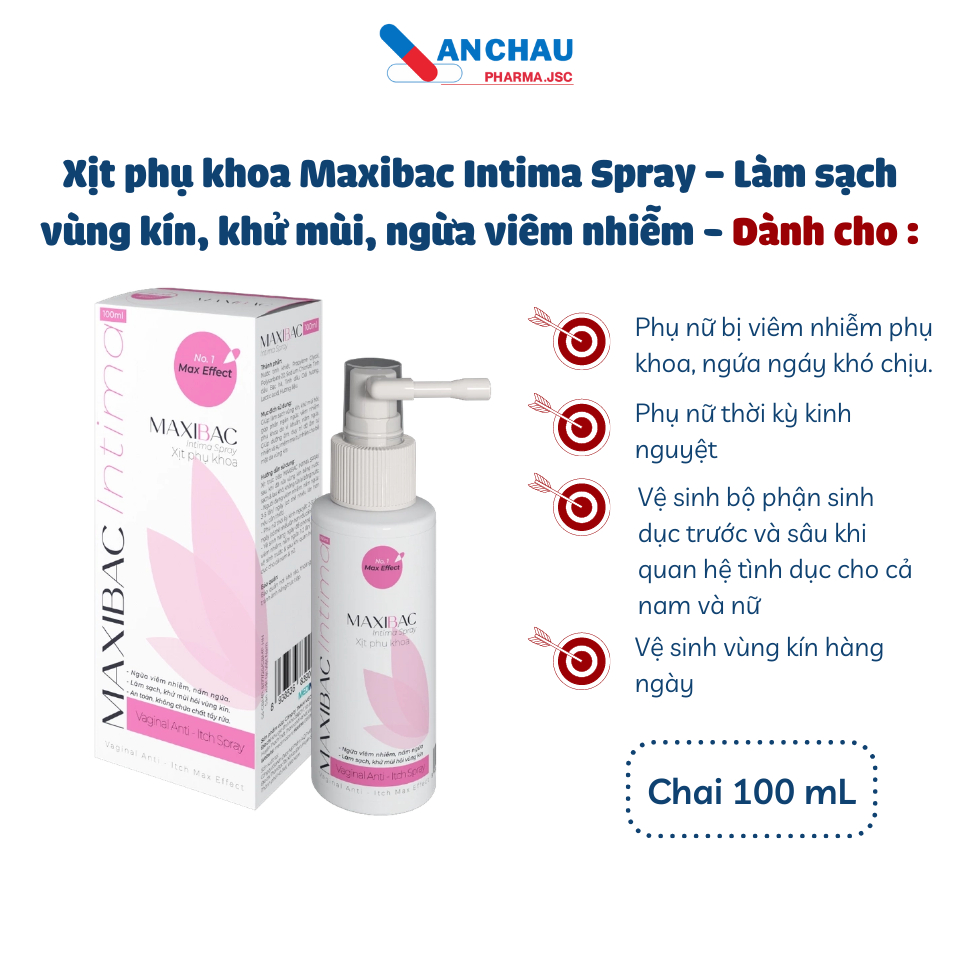 Xịt rửa phụ khoa MAXIBAC INTIMA SPRAY phòng viem nhiễm, giảm ngứa, mùi hôi, khí hư vùng kín - Minh Anh