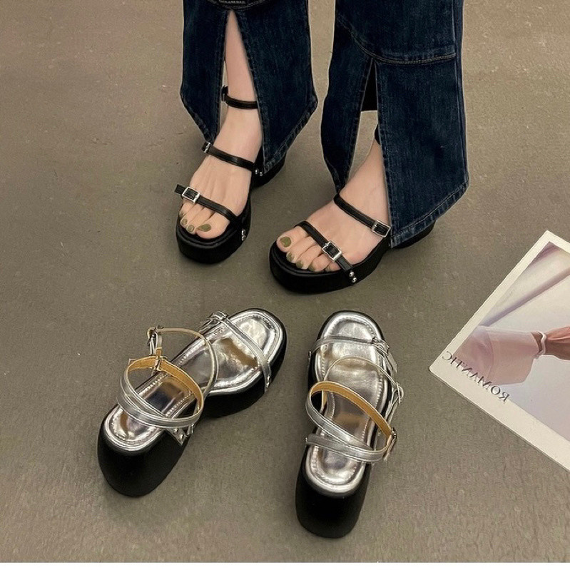 Sandal nữ quai mảnh đế dày cao 7cm có khoá cài thời trang hè