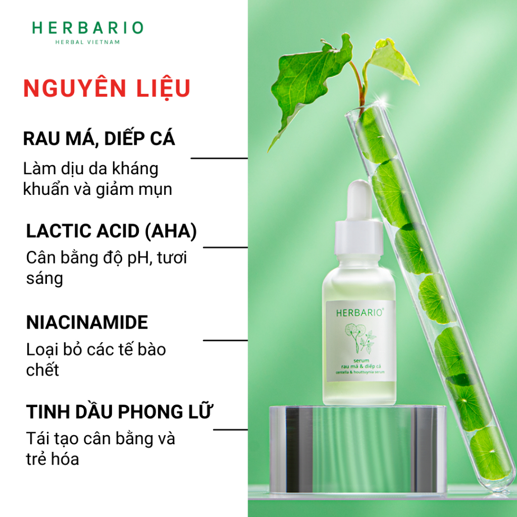 HÀNG TẶNG KHÔNG BÁN Serum sạch mụn sáng da từ rau má diếp cá Herbario 30ml - Herbario Thuần Chay