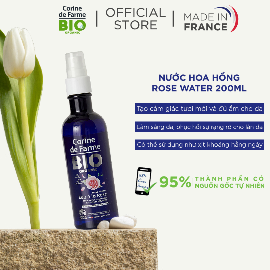 Nước hoa hồng hữu cơ Corine de Farme Organic Rose Water 200ml