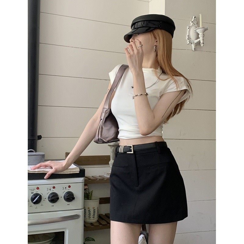 Chân váy chữ A chất Ruby 2 túi cơi kèm đai siêu hot 8020