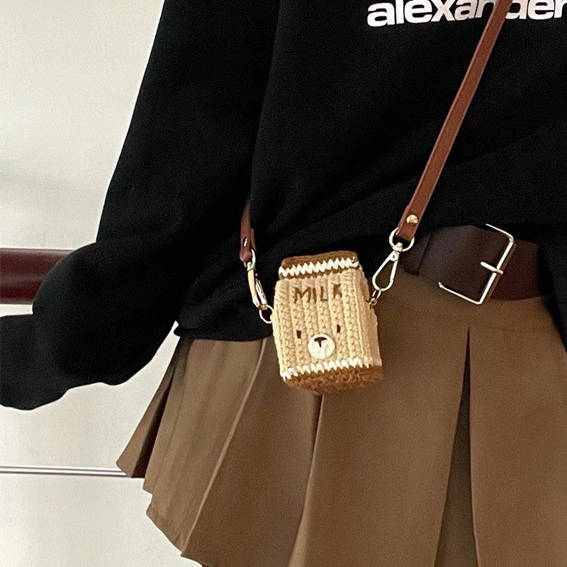 Túi len hộp sữa handmade kèm dây đeo