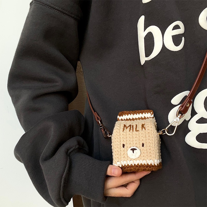 Túi len hộp sữa handmade kèm dây đeo