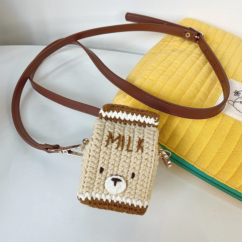 Túi len hộp sữa handmade kèm dây đeo