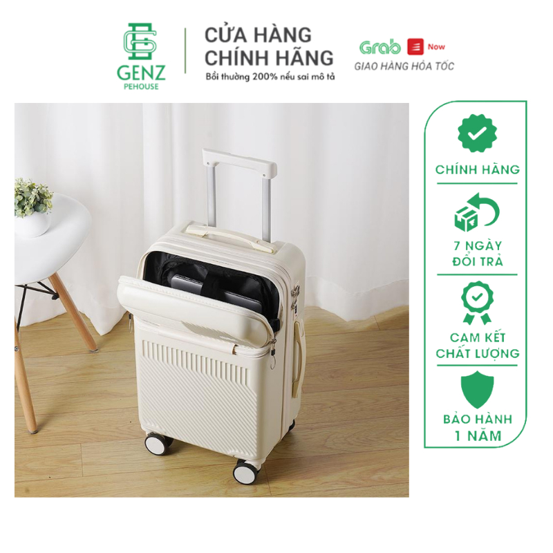 Vali du lịch có ngăn để laptop chuyên dụng, khay để cốc tiện lợi 18inch 20 inch Genz Pehouse