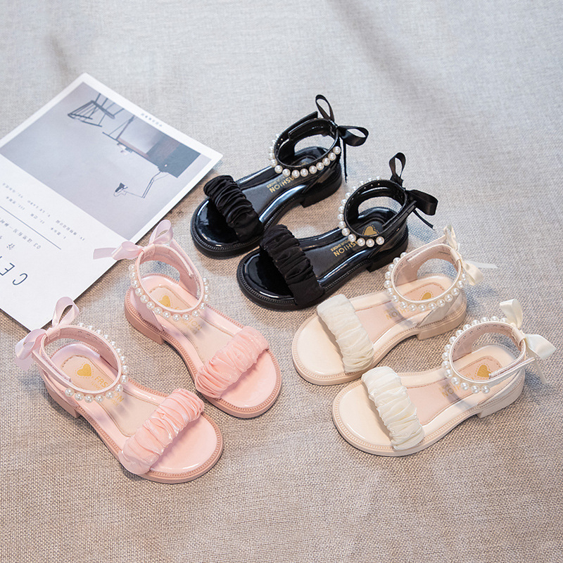 Dép Bé Gái Đi Học, Dép Quai Hậu Sandal Quai Ngang, Đế Mềm, Đính Nơ Hạt Cho Bé Gái