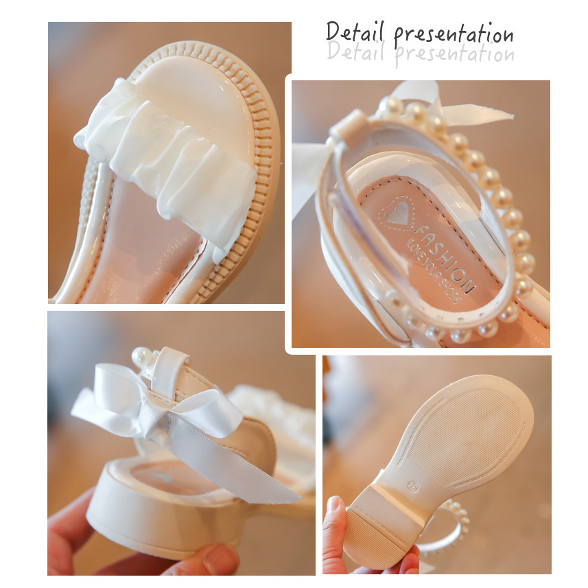 Dép Bé Gái Đi Học, Dép Quai Hậu Sandal Quai Ngang, Đế Mềm, Đính Nơ Hạt Cho Bé Gái