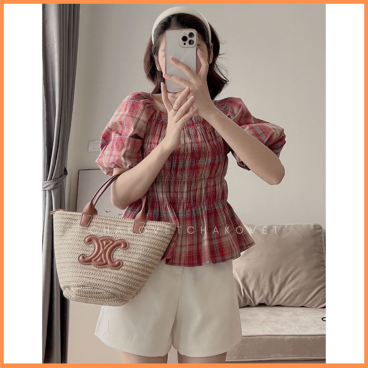 Áo kiểu nữ tay phồng sành điệu A8647 Áo nữ thiết kế cổ vuông bo chun ngực kèm dây nhỏ thắt nơ lưng sang chảnh - CHAKOVET