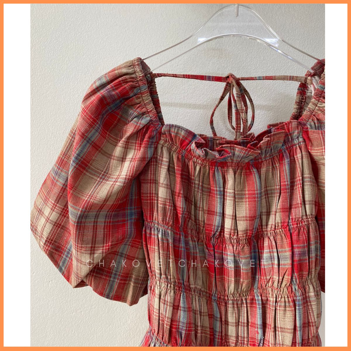 Áo kiểu nữ tay phồng sành điệu A8647 Áo nữ thiết kế cổ vuông bo chun ngực kèm dây nhỏ thắt nơ lưng sang chảnh - CHAKOVET