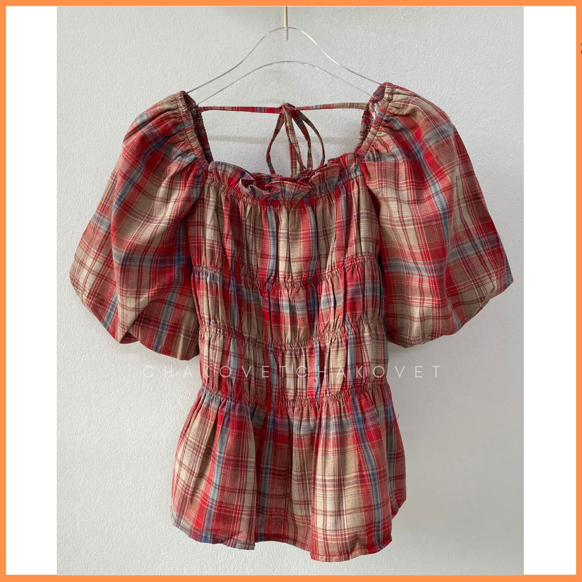 Áo kiểu nữ tay phồng sành điệu A8647 Áo nữ thiết kế cổ vuông bo chun ngực kèm dây nhỏ thắt nơ lưng sang chảnh - CHAKOVET