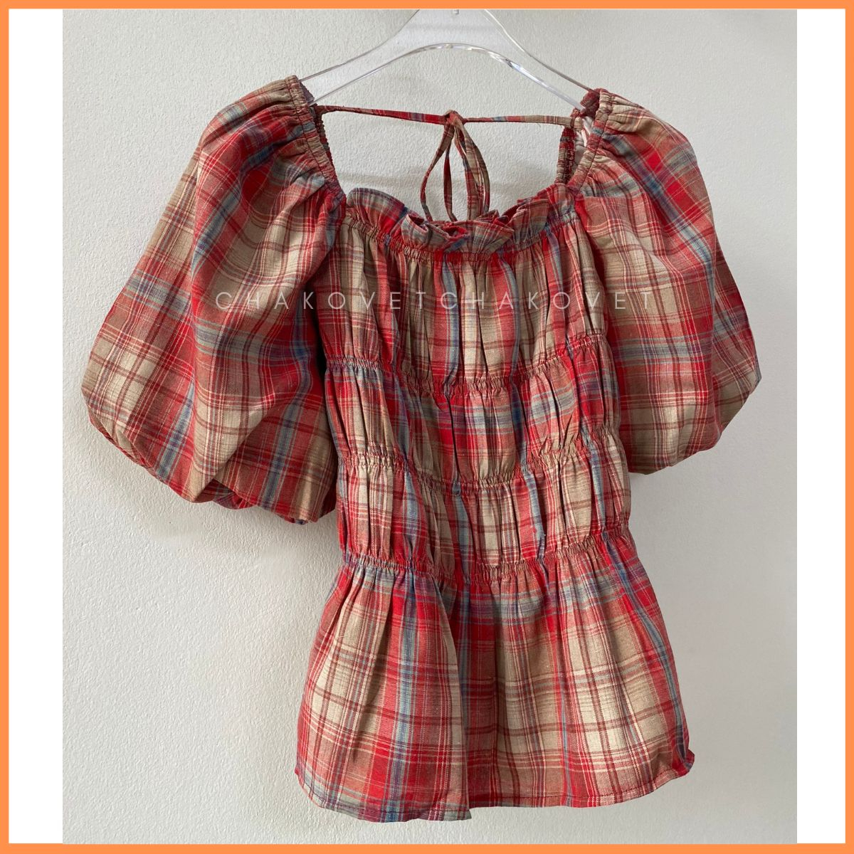 Áo kiểu nữ tay phồng sành điệu A8647 Áo nữ thiết kế cổ vuông bo chun ngực kèm dây nhỏ thắt nơ lưng sang chảnh - CHAKOVET