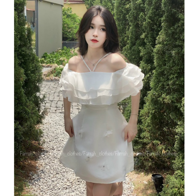 ĐẦM VÁY TRỄ VAI * LA ROSÉ DRESS * VIỀN BÈO THÂN VÁY ĐÍNH NƠ MIC ĐÁ