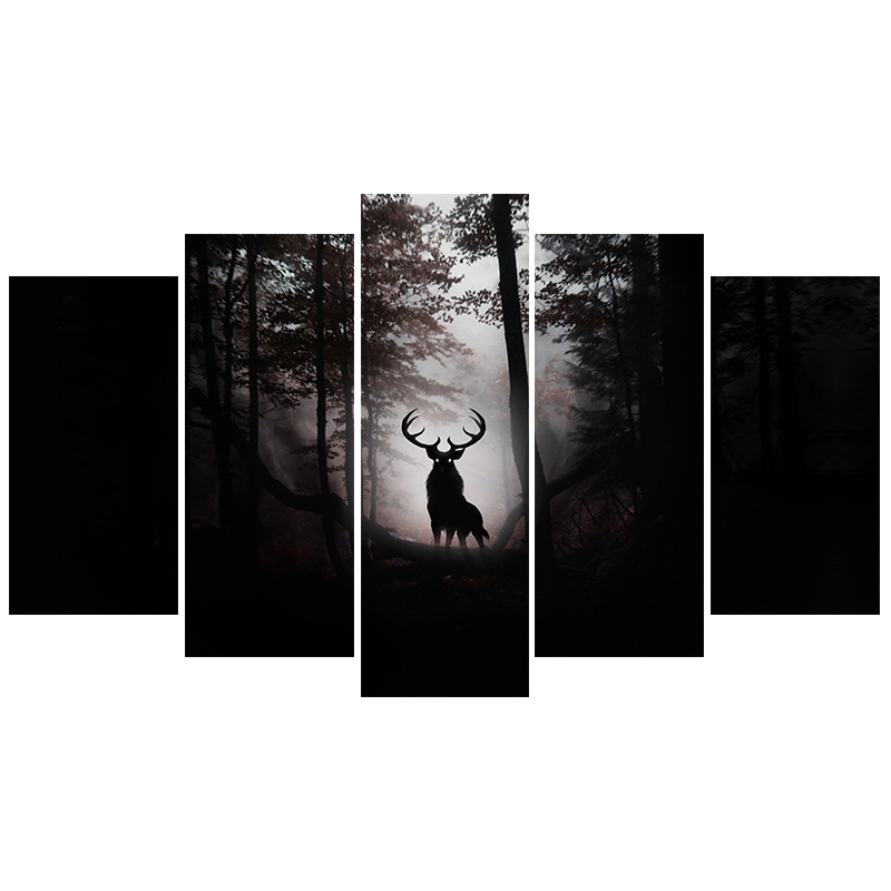 Tranh bộ ghép 5 tấm dán tường động vật, Tranh hươu nai trong rừng