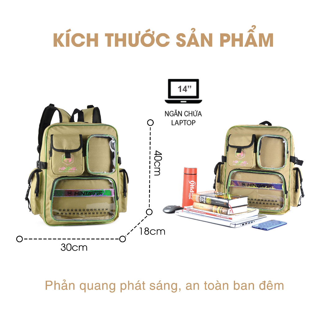 Balo Thời Trang Phản Quang HINTAS Phong Cách Streetwear Đi Học Đi Làm Đi Chơi Có Ngăn Đựng Laptop Tiện Lợi - BLTT 223