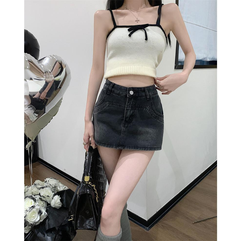 Quần giả váy cạp cao, dáng chữ A, chất liệu jean Hàn, hack dáng, có quần lót bò bảo vệ - Cv01 Lanh chanh