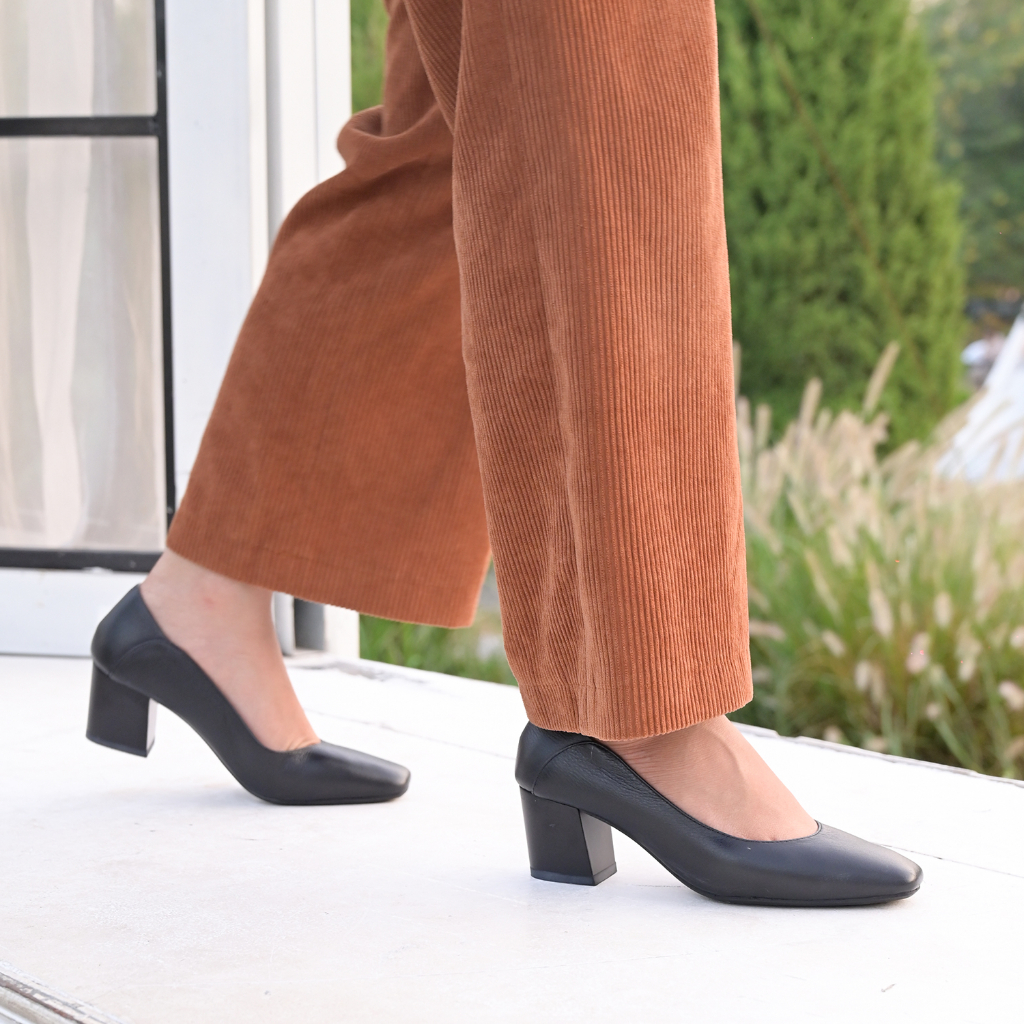 Giày cao gót nữ 5 phân KIMY SHOES,  giày công sở cao gót da thật hàng VNXK mũi vuông thon, đế vuông ma sát