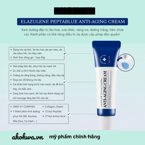Kem dưỡng chống lão hoá,nâng cơ AHOHAW-ELAZULENE PEPTABLUE ANTI-AGING CREAM 50g Chính hãng