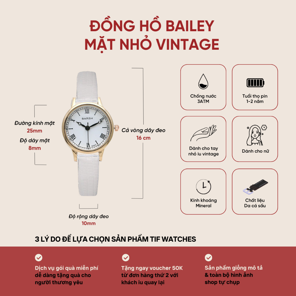 Đồng Hồ Nữ Tay Nhỏ BAILEY Vintage Tif Watches Phong Cách Cổ Điển Chính Hãng | BigBuy360 - bigbuy360.vn