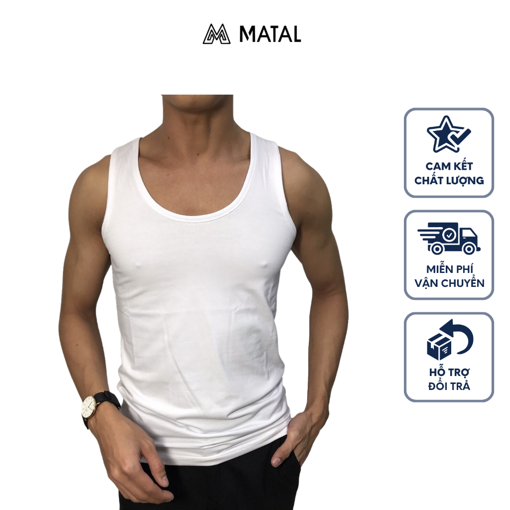 Áo Ba Lỗ Nam MATAL Màu Trắng Có Lót Trong 100% Cotton Cao Cấp Thoáng Mát MALT 01