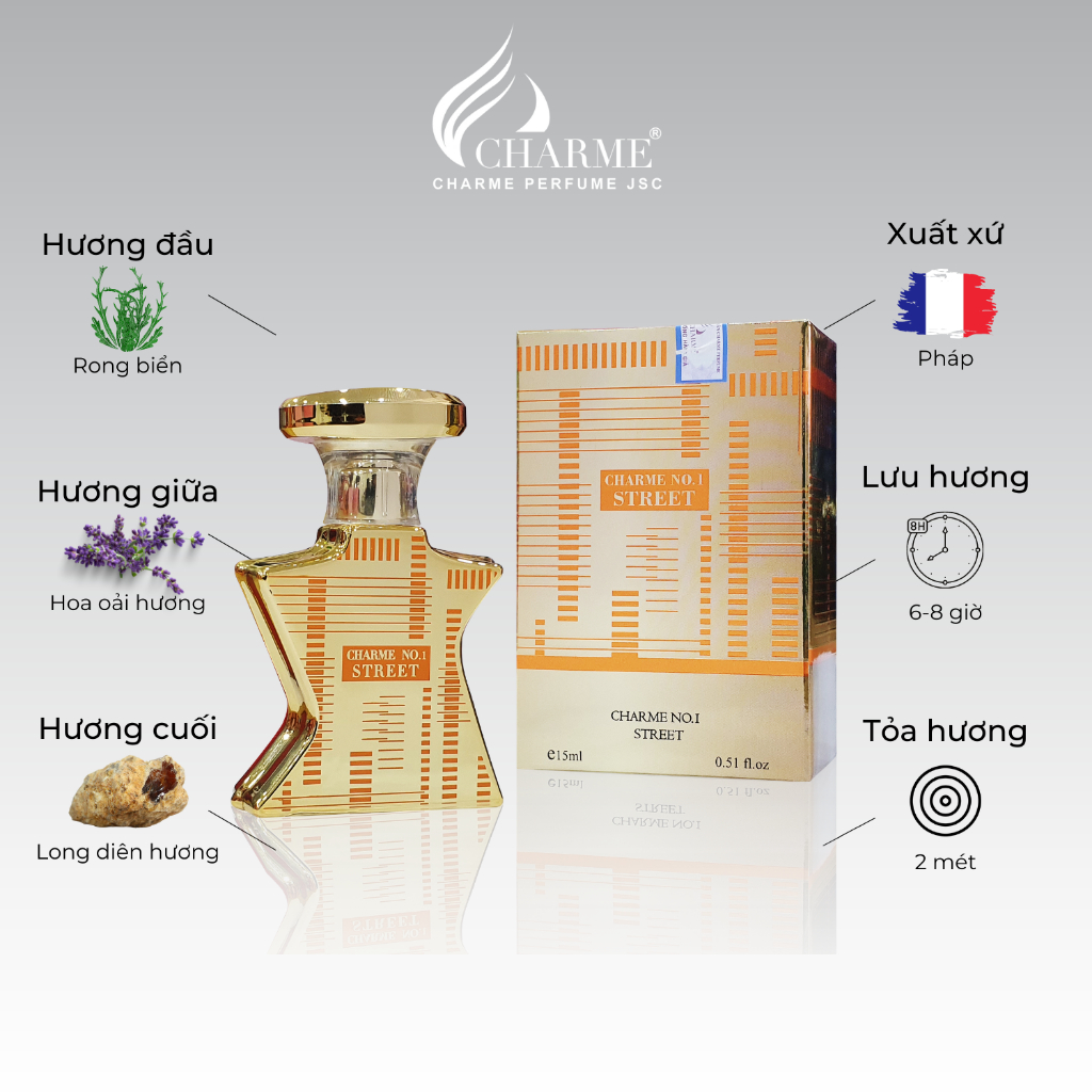 Nước Hoa Unisex Charme No.1 Street, cuốn hút, tinh tế và sang trọng chai 15ml