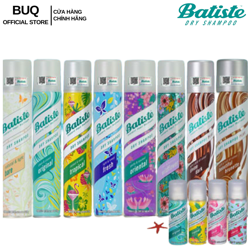 Dầu Gội Khô Batiste Dry Shampoo Làm Sạch Và Phồng Tóc Tức Thì 200ml/50ml