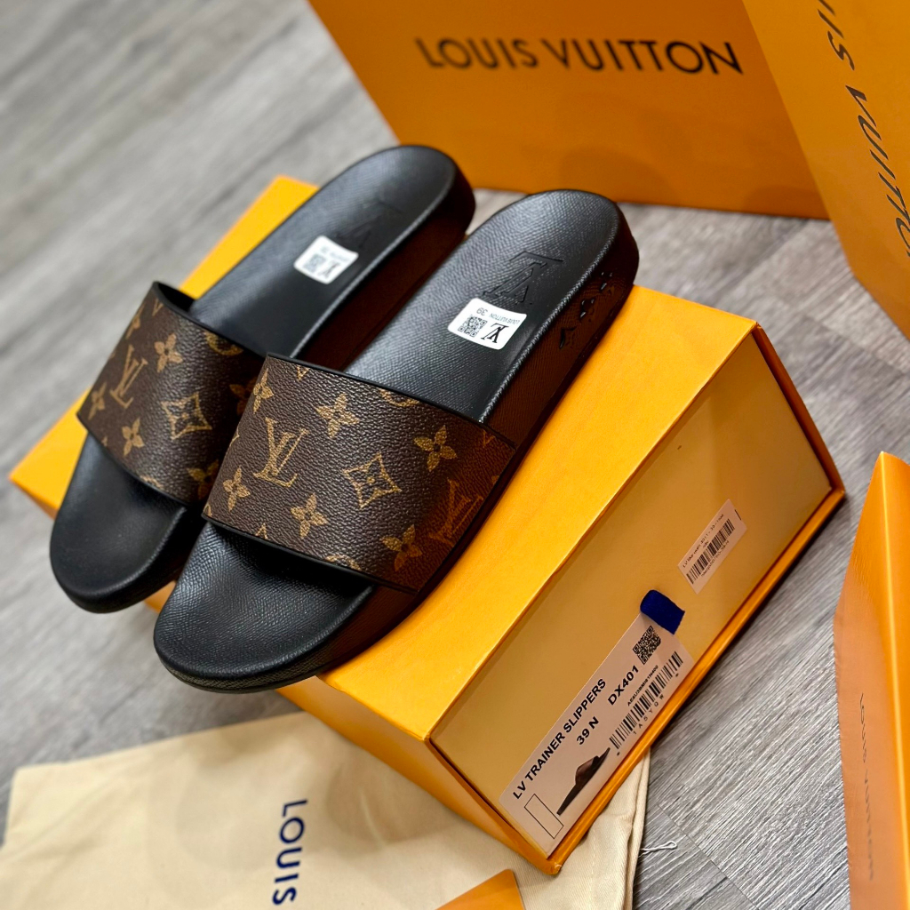 Dép Lê Quai Ngang LV Like Auth Màu Nâu Monogram LV