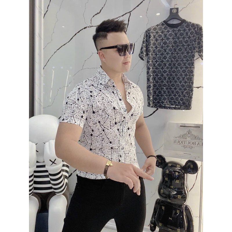 Áo Sơ Mi Nam Tay Ngắn Hoạ Tiết Chất Lụa Hàn Không Nhăn Mềm Mát | BigBuy360 - bigbuy360.vn