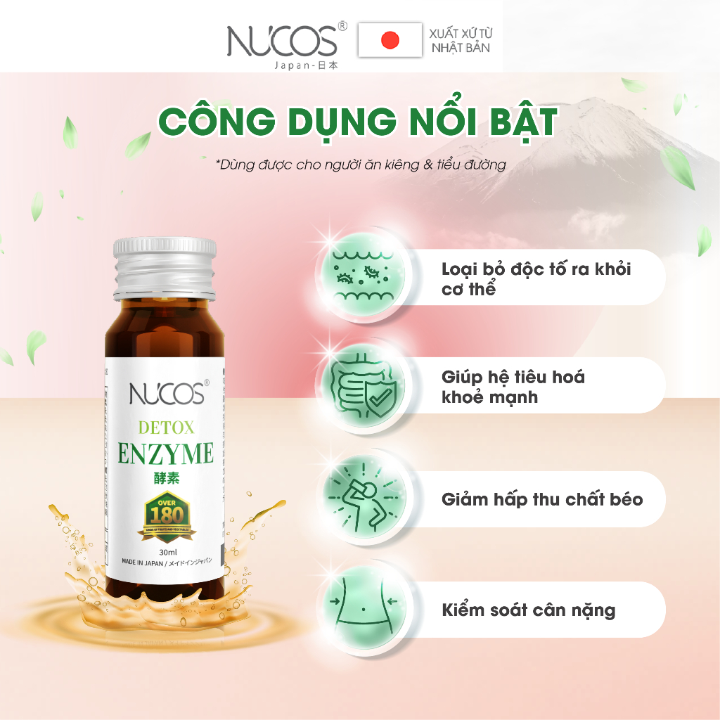 Detox Enzyme thải độc cải thiện vóc dáng Nucos Detox Enzyme 2 chai x 30ml