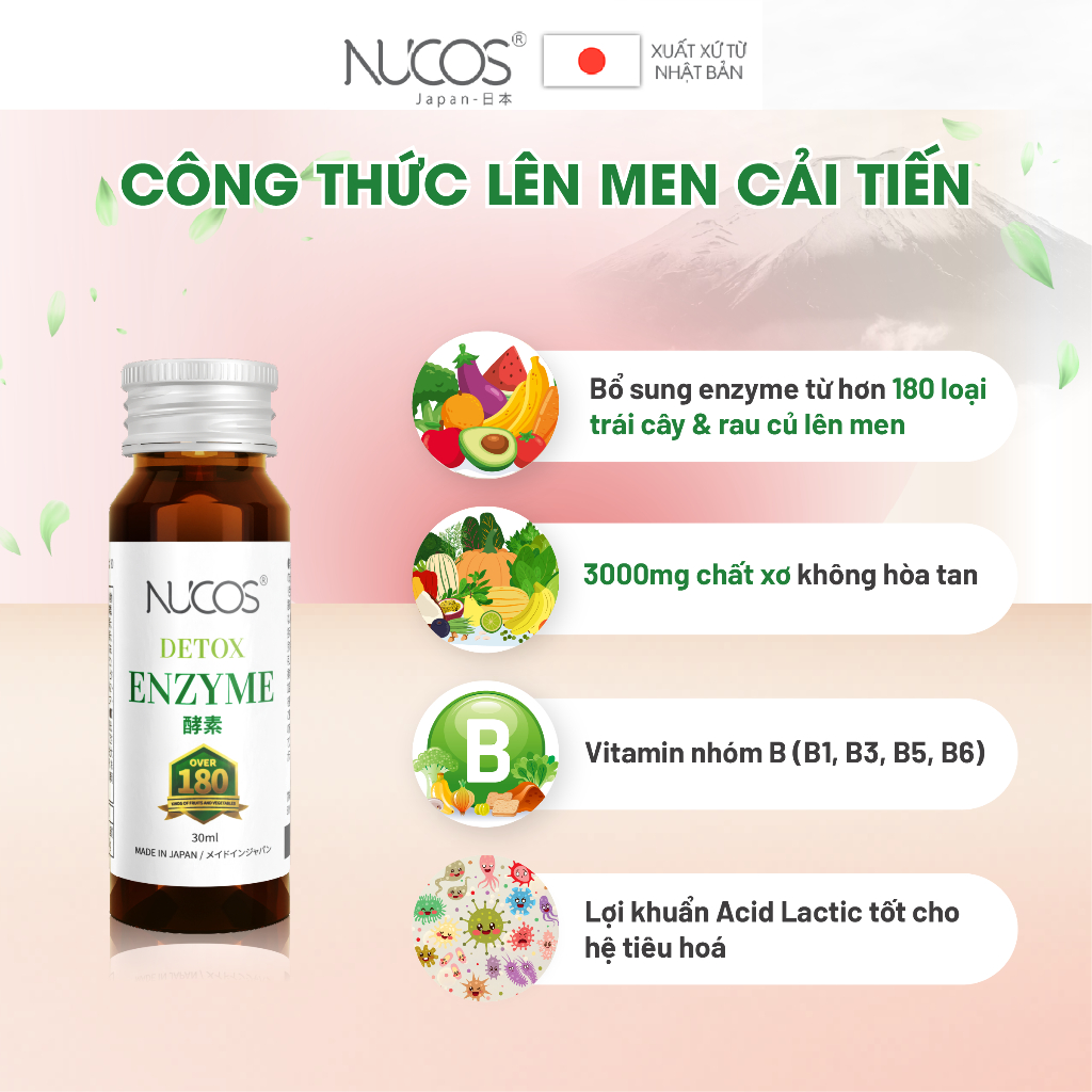 Detox Enzyme thải độc cải thiện vóc dáng Nucos Detox Enzyme 2 chai x 30ml