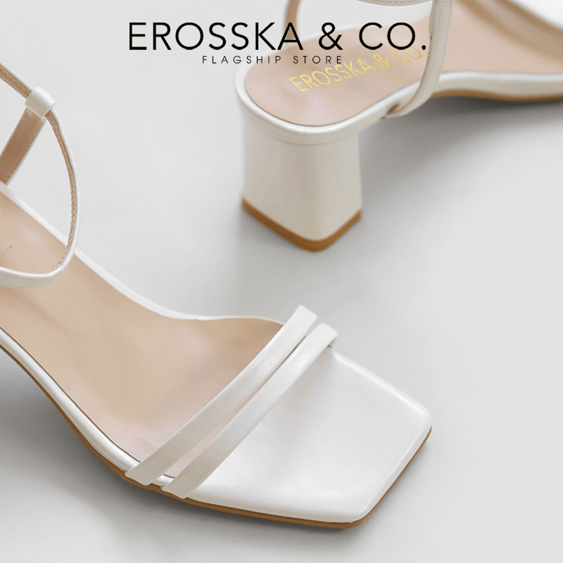 Erosska - Sandal cao gót mũi hở đế vuông phối dây quai mảnh cao 7cm màu nude - EB063