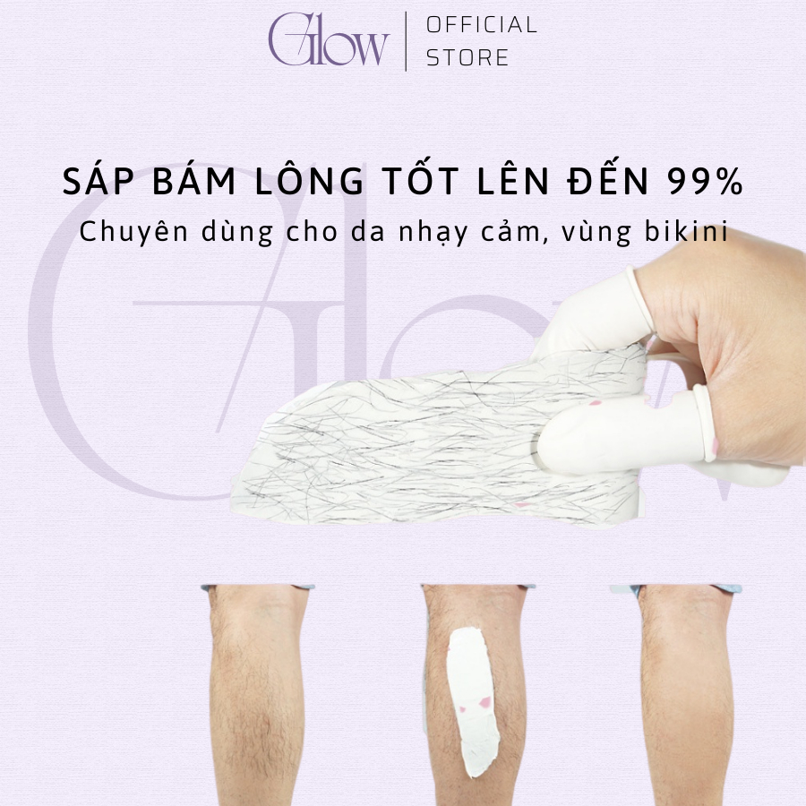 Sáp Wax Lông Nóng Sữa Dừa Cao Cấp Glow Waxing Siêu Bám Lông Chuyên Wax Bikini, Nách, Body Toàn Thân Tặng Que Gỗ Phết Sáp