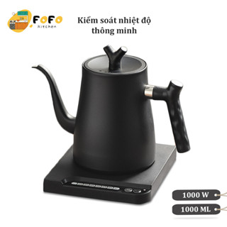 Ấm siêu tốc cổ ngỗng kiểm soát nhiệt độ 1000ML Ấm cổ ngỗng điện 1000W đun sôi nhanh nước chống khô inox 304 FOFO