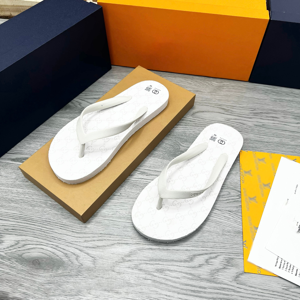 Dép Tông Xỏ Ngón Nam GC Siêu Cấp Trắng Hoạ Tiết - Cam kết ảnh tự chụp 100%