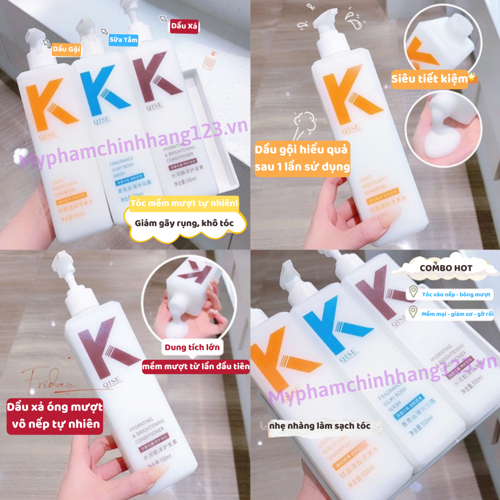 Combo dầu gội, sữa tắm, dầu xả nước hoa muối biển 300ml, loại bỏ gàu hương thơm lâu dài cho phái nữ
