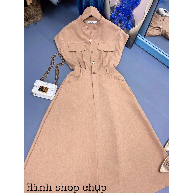 Đầm không tay trang trí túi bó eo tôn dáng