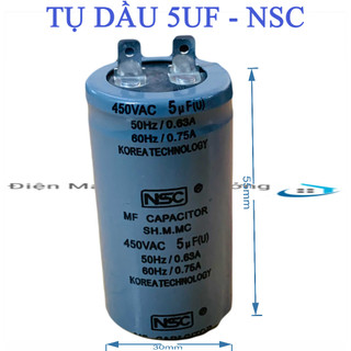 Tụ dầu 5uf NSC - Tụ tròn 5uf 450VAC chính hãng NSC