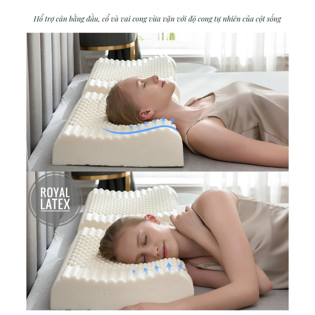Gối cao su thiên nhiên nhập khẩu Thái Lan Royal Latex, ruột gối nằm, ôm cao su tự nhiên 100% đàn hồi cao_HCM