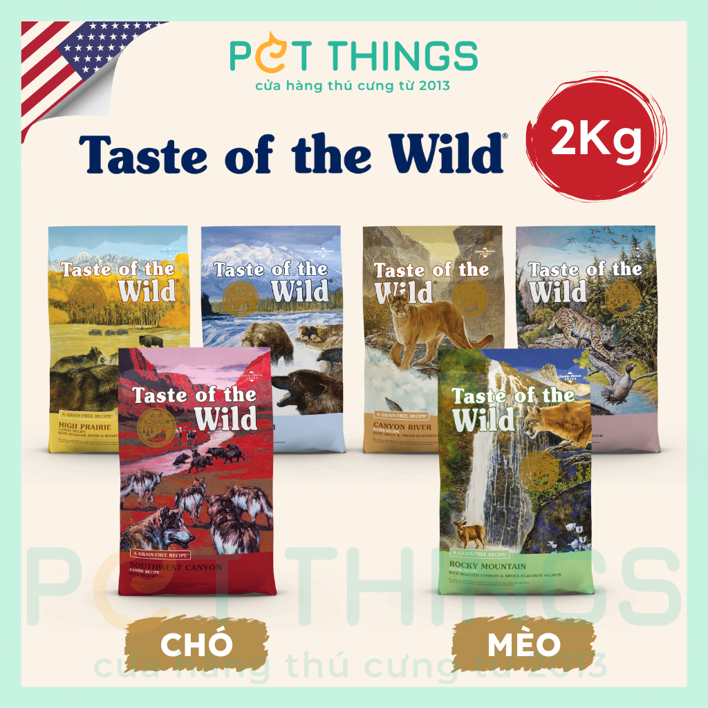 Thức Ăn Hạt Cho Chó Mèo Taste of the Wild Các Loại, Túi 2Kg