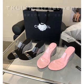 Tklihn dép xuồng cao gót sang chảnh gót đính đá bling bling dép quai trong suốt fashionita 2023