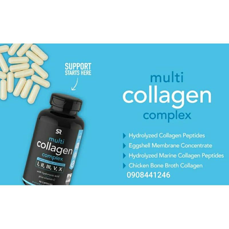 Hàng chuẩn Mỹ - Viên Collagen thủy phân Multi Collagen Complex Type I, II, III, V, X SR 90 viên