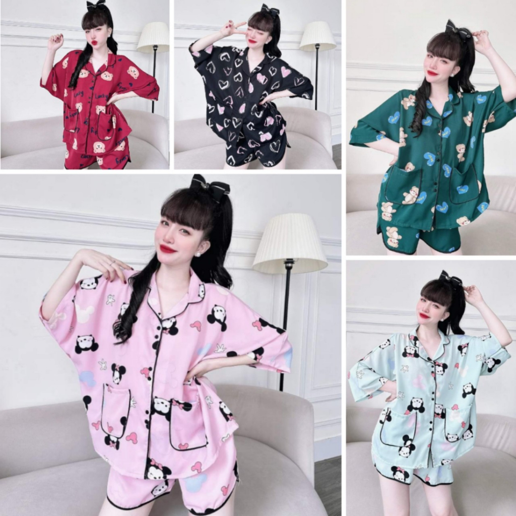 Đồ Bộ Đùi Cánh Dơi Mango - Lụa Nhật Bigsize 50-100kg Hoạ Tiết Phối Kiểu- Đồ Ngủ Pijama Đùi Mặc Nhà