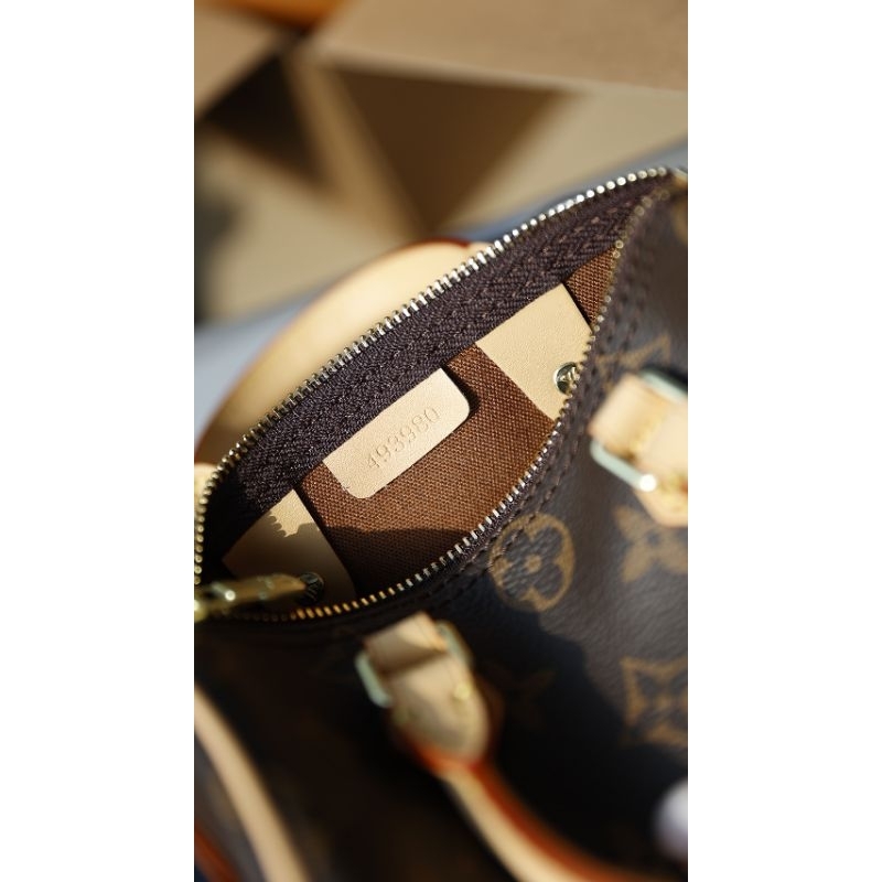 Túi nữ đẹp thời trang LV nano mini sz17cm hoa nâu quai kem lót kèm code fullbox 2 lớp