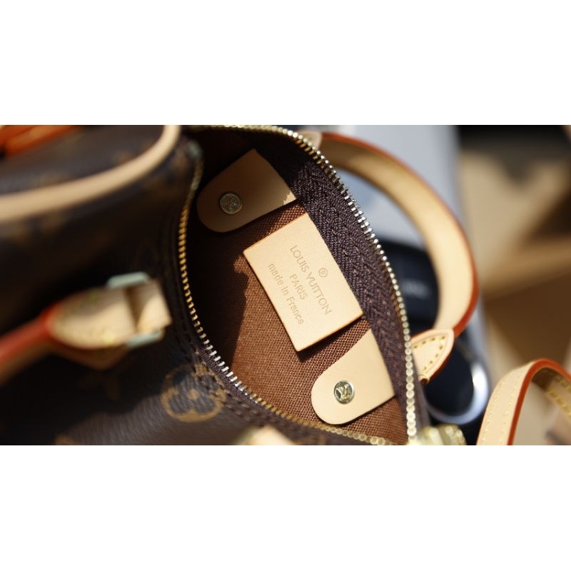 Túi nữ đẹp thời trang LV nano mini sz17cm hoa nâu quai kem lót kèm code fullbox 2 lớp