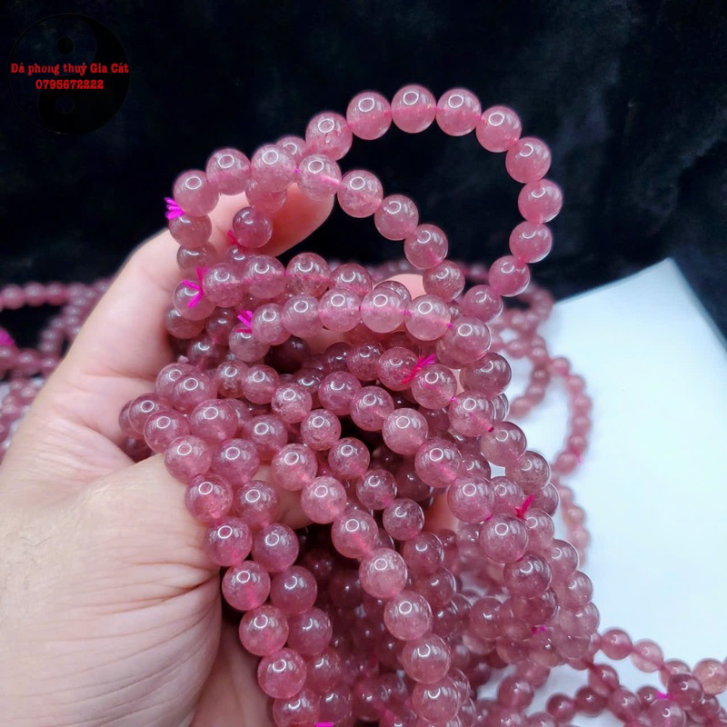 Vòng tay đá Thach anh dâu tây hồng 4A kiểm định