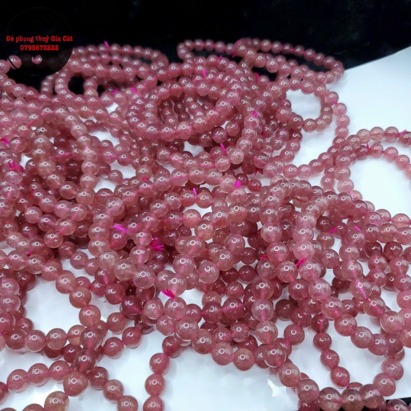 Vòng tay đá Thach anh dâu tây hồng 4A kiểm định