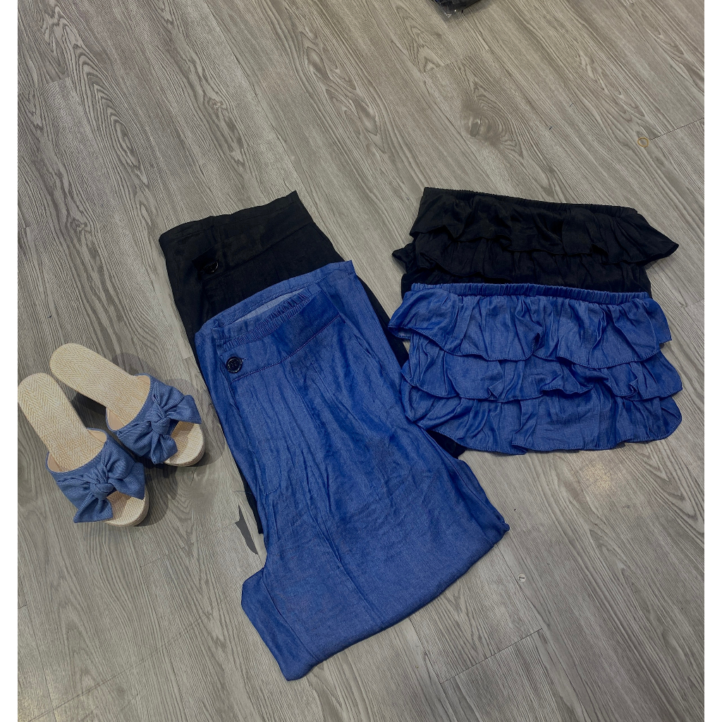 Bigsize Set jeans lụa áo tầng kèm quần dài 55-95kg
