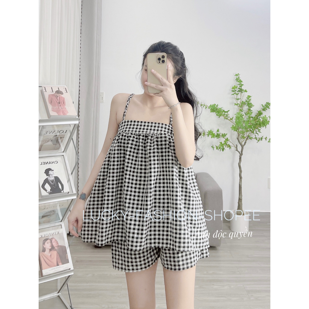 Sét áo hai dây thiết kế, mặc nhà, mặc đi chơi vô cùng thoải má, from dáng che khuyết điểm-LP ảnh thật