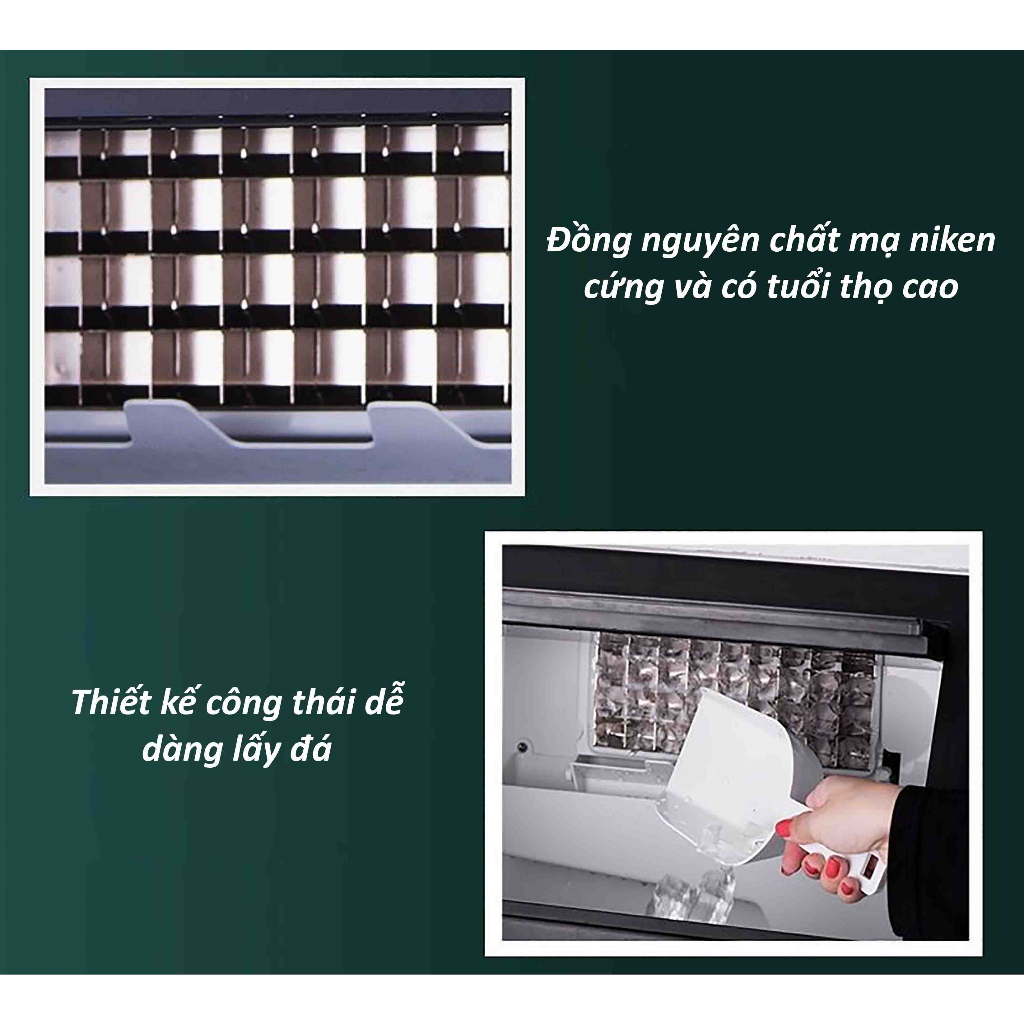 Máy Làm Đá Viên Tự Động Hicon Công Xuất 68kg/Ngày Làm Đá Cấp Tốc Từ 12-20 Phút 1 Mẻ, Tặng Kèm Quả Lọc, Bảo Hành 1 Năm