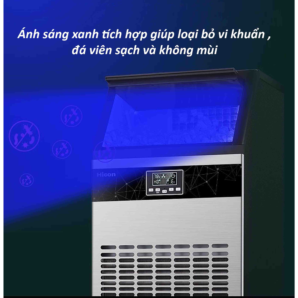 Máy Làm Đá Viên Tự Động Hicon Công Xuất 68kg/Ngày Làm Đá Cấp Tốc Từ 12-20 Phút 1 Mẻ, Tặng Kèm Quả Lọc, Bảo Hành 1 Năm